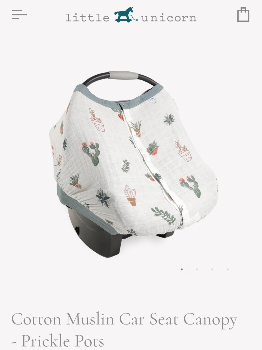 Little Unicorn Cotton Muslin Car Seat Canopy - Prickle Pots (Green/White) baby